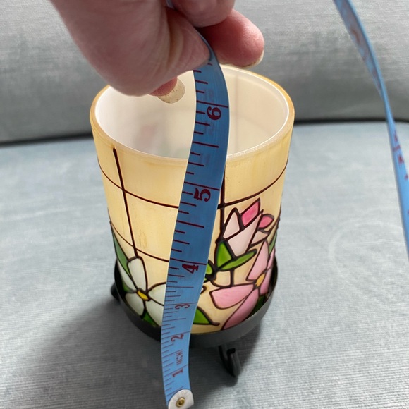 Vintage Avon Cylindrical Floral Stained Glass-Look Tea light holder metal base - Picture 9 of 11